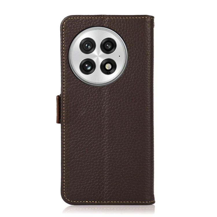 For OnePlus 13 KHAZNEH Side-Magnetic Litchi Genuine Leather RFID Phone Case(Brown) - OnePlus Cases by buy2fix | Online Shopping UK | buy2fix