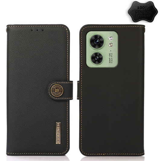 For Motorola Edge 40 KHAZNEH Custer Genuine Leather RFID Phone Case(Black) - Motorola Cases by buy2fix | Online Shopping UK | buy2fix