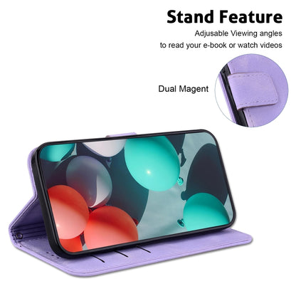 For iPhone 16 Plus Seven-shaped Embossed Leather Phone Case(Purple) - iPhone 16 Plus Cases by buy2fix | Online Shopping UK | buy2fix