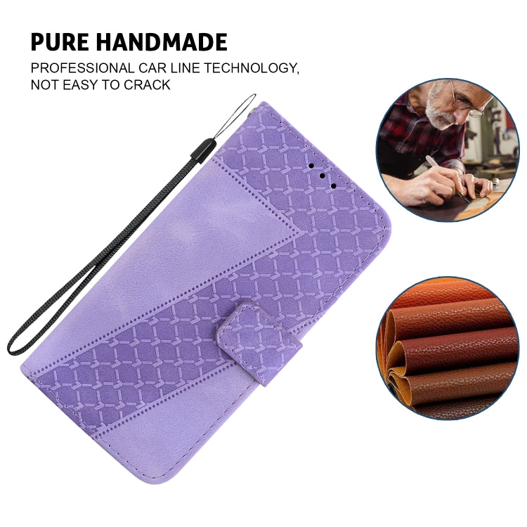 For iPhone 16 Plus Seven-shaped Embossed Leather Phone Case(Purple) - iPhone 16 Plus Cases by buy2fix | Online Shopping UK | buy2fix