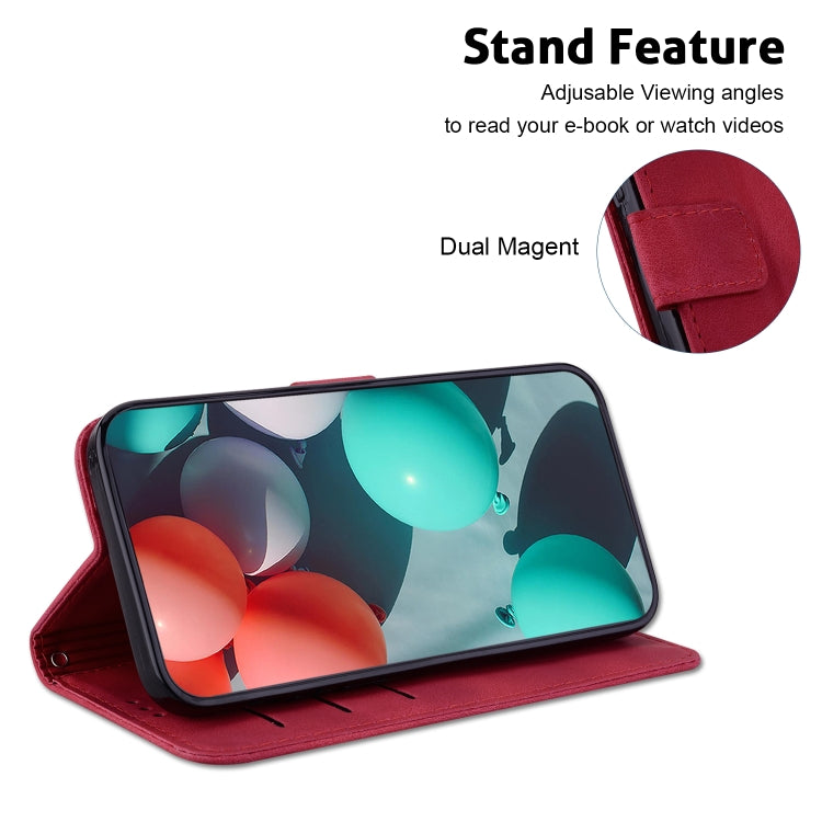 For iPhone 16 Plus Seven-shaped Embossed Leather Phone Case(Red) - iPhone 16 Plus Cases by buy2fix | Online Shopping UK | buy2fix