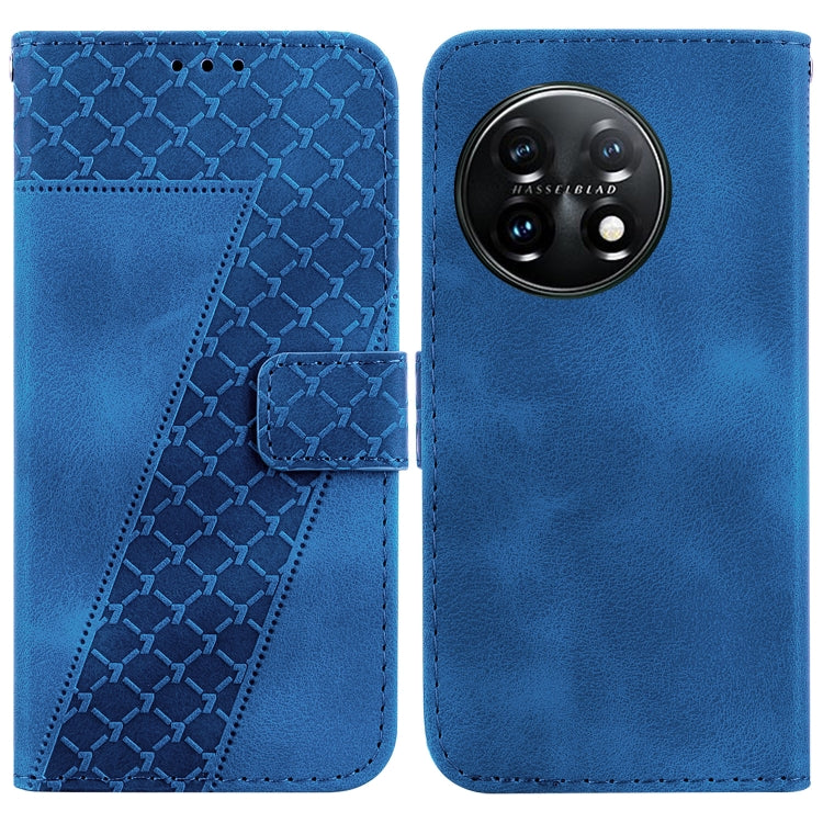 For OnePlus 11 Seven-shaped Embossed Leather Phone Case(Blue) - OnePlus Cases by buy2fix | Online Shopping UK | buy2fix