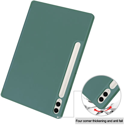 For Samsung Galaxy Tab S9 FE+ 3-Fold Pure Color TPU Smart Leather Tablet Case with Pen Slot(Dark Green) - Galaxy Tab S9 FE+ by buy2fix | Online Shopping UK | buy2fix