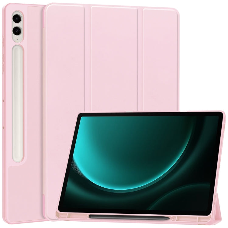 For Samsung Galaxy Tab S9 FE+ 3-Fold Pure Color TPU Smart Leather Tablet Case with Pen Slot(Pink) - Galaxy Tab S9 FE+ by buy2fix | Online Shopping UK | buy2fix