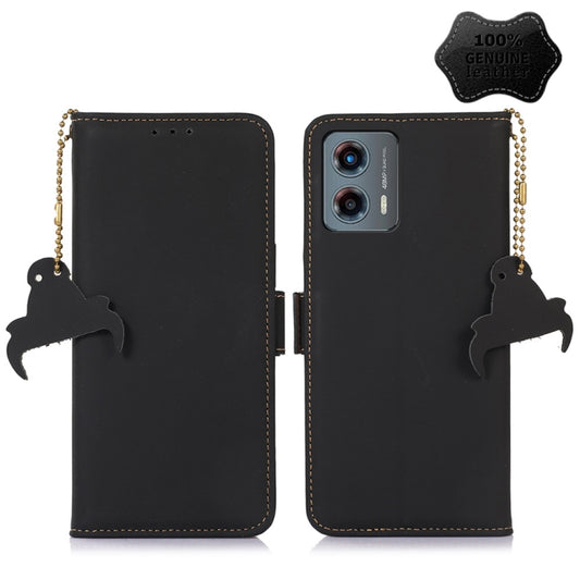 For Motorola Moto G 5G 2023 Genuine Leather Magnetic RFID Leather Phone Case(Black) - Motorola Cases by buy2fix | Online Shopping UK | buy2fix