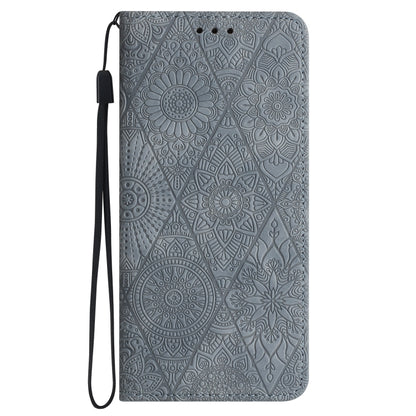 For iPhone 16 Ethnic Embossed Adsorption Leather Phone Case(Grey) - iPhone 16 Cases by buy2fix | Online Shopping UK | buy2fix