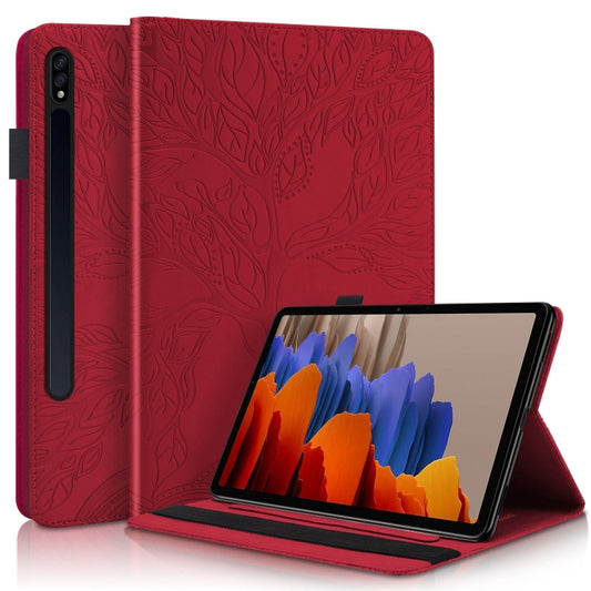 For Samsung Galaxy Tab S9+ / S9 FE+ Life Tree Series Horizontal Flip Leather Tablet Case(Red) - Galaxy Tab S9+ Cases by buy2fix | Online Shopping UK | buy2fix