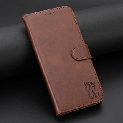 For iPhone 16 Embossed Happy Cat Pattern Flip Leather Phone Case(Brown) - iPhone 16 Cases by buy2fix | Online Shopping UK | buy2fix