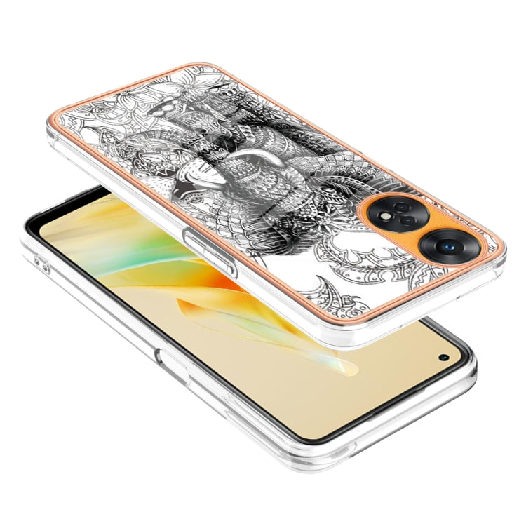 For OPPO Reno8 T 4G Electroplating Marble Dual-side IMD Phone Case(Totem Elephant) - OPPO Cases by buy2fix | Online Shopping UK | buy2fix
