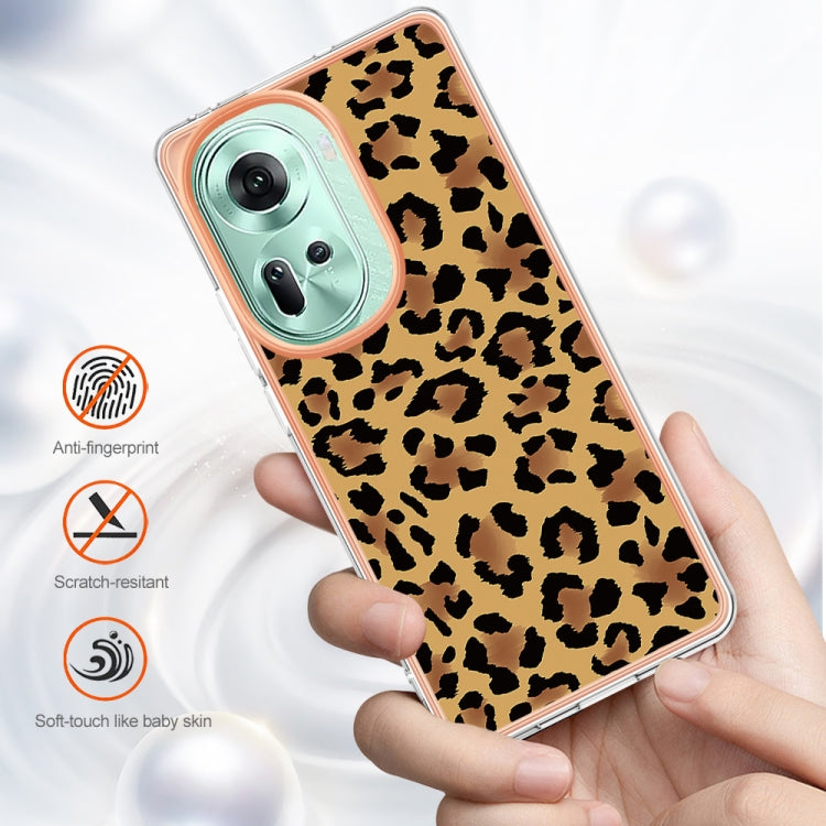 For OPPO Reno11 5G Global Electroplating Marble Dual-side IMD Phone Case(Leopard Print) - Reno11 Cases by buy2fix | Online Shopping UK | buy2fix