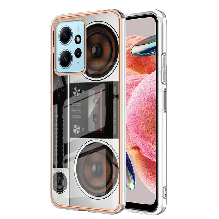 For Xiaomi Redmi Note 12 4G Electroplating Marble Dual-side IMD Phone Case(Retro Radio) - Xiaomi Cases by buy2fix | Online Shopping UK | buy2fix