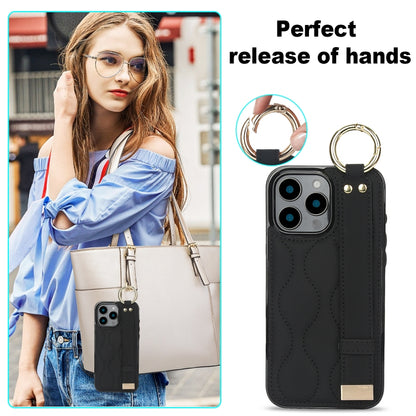 For iPhone 16 Pro Max Non-slip Full Coverage Ring PU Phone Case with Wristband(Black) - iPhone 16 Pro Max Cases by buy2fix | Online Shopping UK | buy2fix