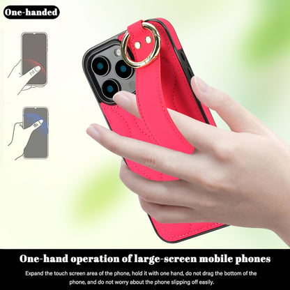 For iPhone 16 Pro Non-slip Full Coverage Ring PU Phone Case with Wristband(Rose Red) - iPhone 16 Pro Cases by buy2fix | Online Shopping UK | buy2fix