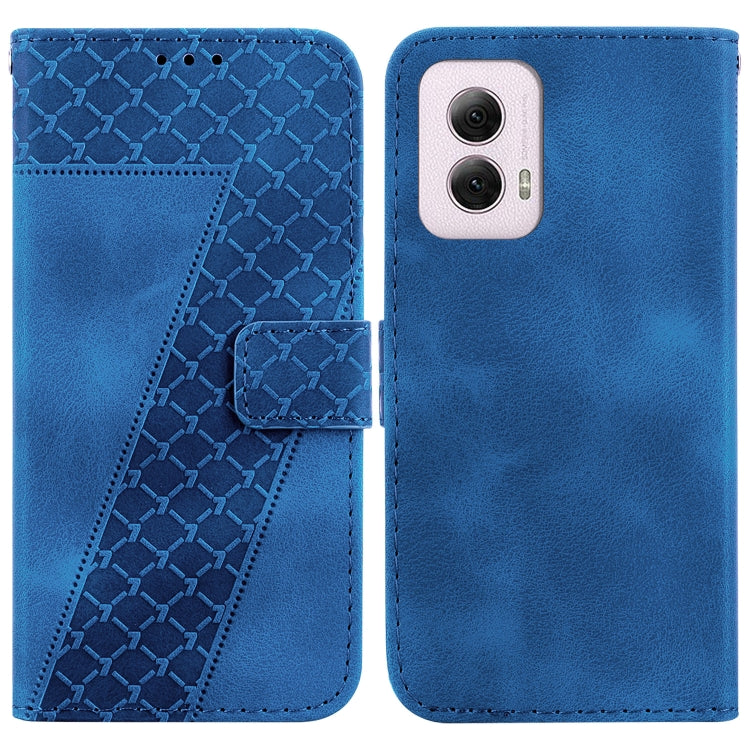 For Motorola Moto G Power 5G 2024 Seven-shaped Embossed Leather Phone Case(Blue) - Motorola Cases by buy2fix | Online Shopping UK | buy2fix