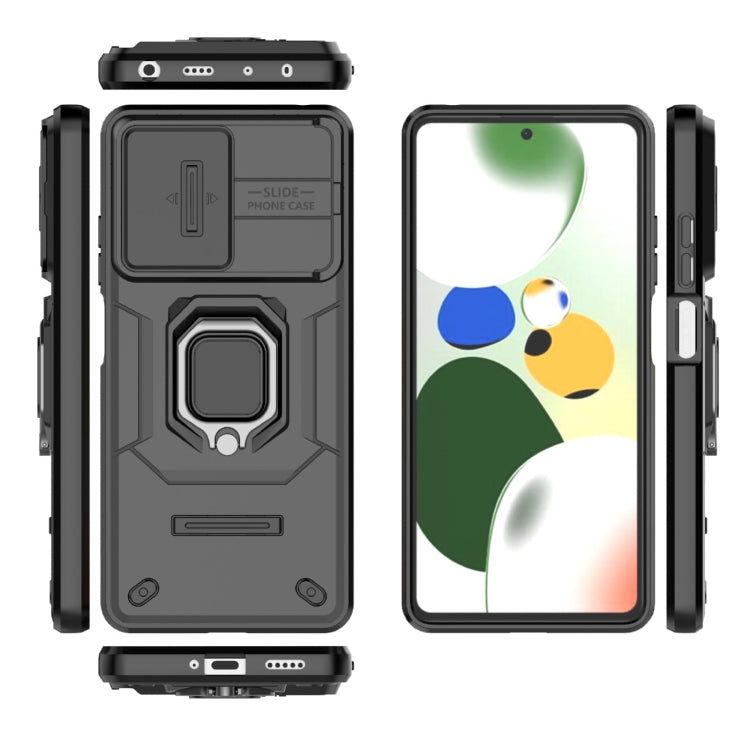 For Xiaomi Redmi Note 12 Pro 5G Global Sliding Camshield TPU + PC Shockproof Phone Case with Holder(Black) - Xiaomi Cases by buy2fix | Online Shopping UK | buy2fix