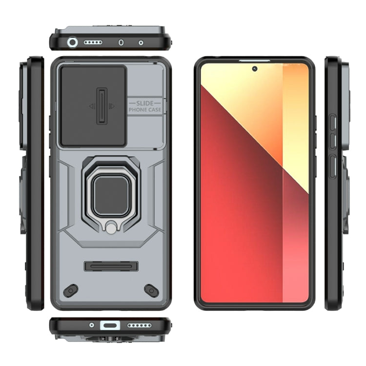 For Xiaomi Redmi Note 13 Pro 4G Global Sliding Camshield TPU + PC Shockproof Phone Case with Holder(Grey) - Note 13 Pro Cases by buy2fix | Online Shopping UK | buy2fix