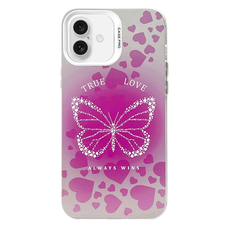 For iPhone 16 Plus Electroplated Silver Series PC Protective Phone Case(Pink Butterfly) - iPhone 16 Plus Cases by buy2fix | Online Shopping UK | buy2fix