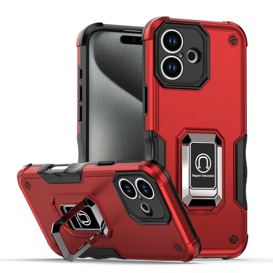 For iPhone 16 Plus Ring Holder Non-slip Shockproof Armor Phone Case(Red) - iPhone 16 Plus Cases by buy2fix | Online Shopping UK | buy2fix