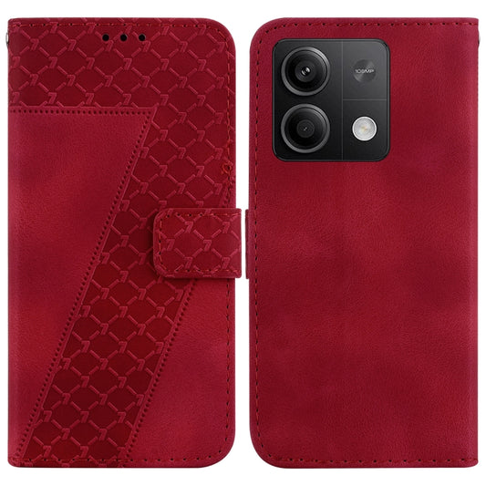 For Xiaomi Redmi Note 13 5G 7-shaped Embossed Leather Phone Case(Red) - Note 13 Cases by buy2fix | Online Shopping UK | buy2fix
