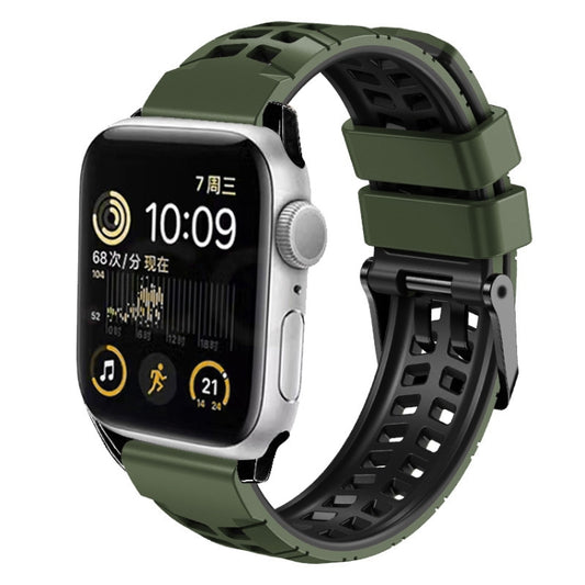 For Apple Watch SE 40mm Twill Dual-row Buckle Silicone Watch Band(Army Green Black) - Watch Bands by buy2fix | Online Shopping UK | buy2fix