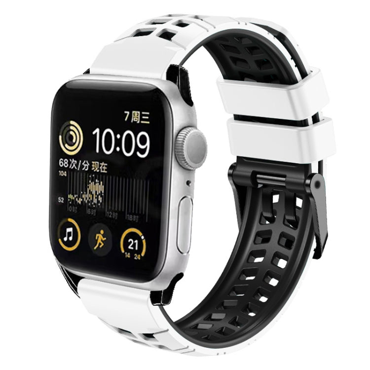 For Apple Watch Series 6 44mm Twill Dual-row Buckle Silicone Watch Band(White Black) - Watch Bands by buy2fix | Online Shopping UK | buy2fix