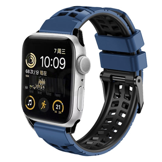 For Apple Watch Series 3 38mm Twill Dual-row Buckle Silicone Watch Band(Midnight Blue Black) - Watch Bands by buy2fix | Online Shopping UK | buy2fix