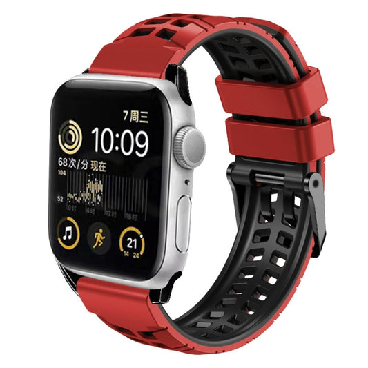 For Apple Watch Series 9 41mm Twill Dual-row Buckle Silicone Watch Band(Red Black) - Watch Bands by buy2fix | Online Shopping UK | buy2fix