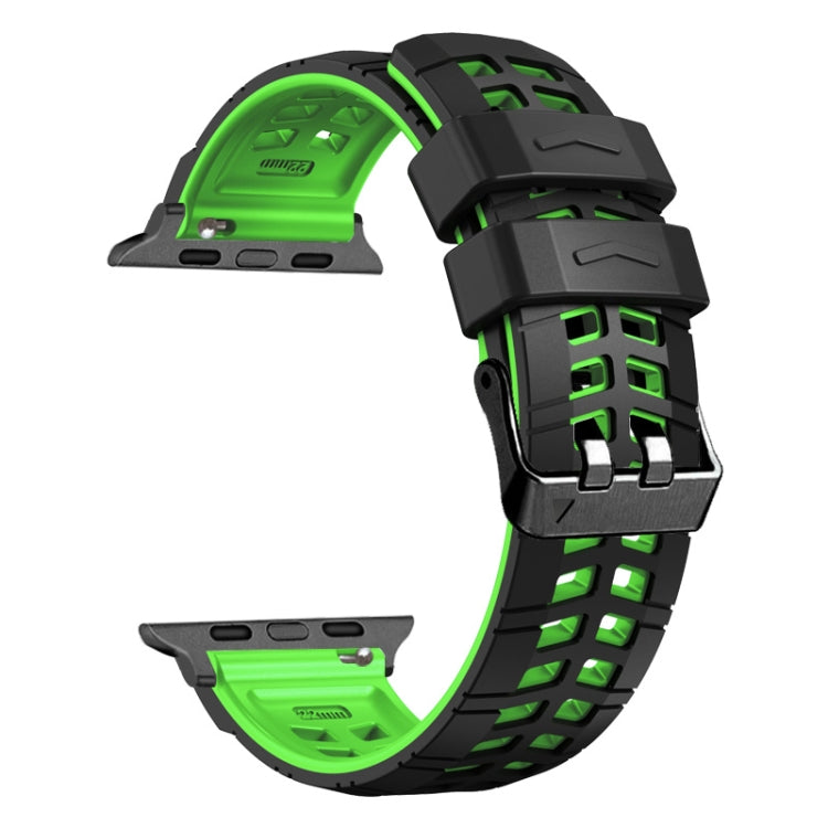 For Apple Watch Series 9 45mm Twill Dual-row Buckle Silicone Watch Band(Black Green) - Watch Bands by buy2fix | Online Shopping UK | buy2fix