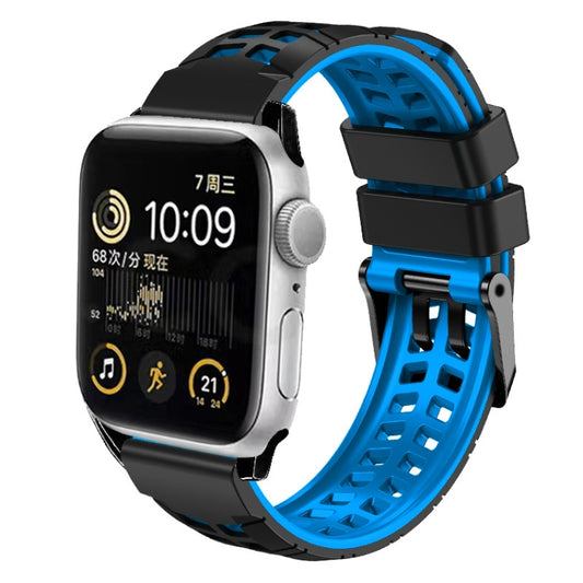 For Apple Watch SE 2023 40mm Twill Dual-row Buckle Silicone Watch Band(Black Blue) - Watch Bands by buy2fix | Online Shopping UK | buy2fix