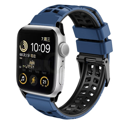 For Apple Watch SE 2023 40mm Twill Dual-row Buckle Silicone Watch Band(Midnight Blue Black) - Watch Bands by buy2fix | Online Shopping UK | buy2fix