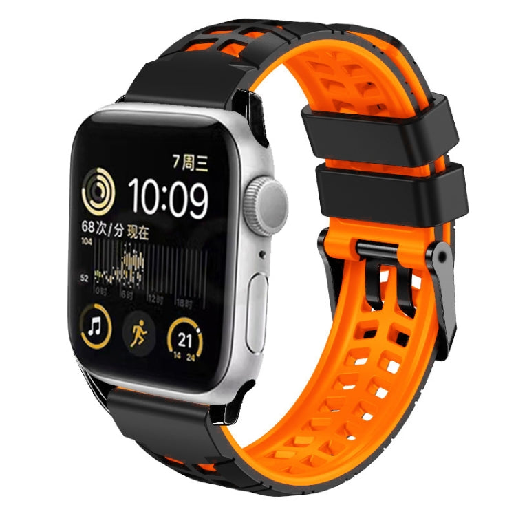 For Apple Watch SE 2023 40mm Twill Dual-row Buckle Silicone Watch Band(Black Orange) - Watch Bands by buy2fix | Online Shopping UK | buy2fix