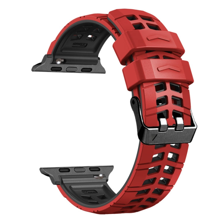 For Apple Watch SE 2023 44mm Twill Dual-row Buckle Silicone Watch Band(Red Black) - Watch Bands by buy2fix | Online Shopping UK | buy2fix