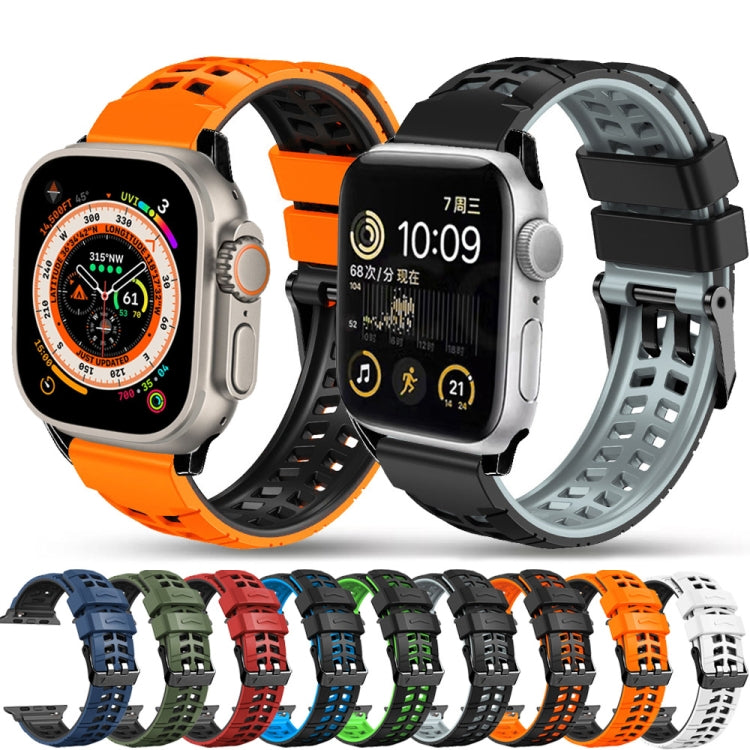 For Apple Watch Series 3 38mm Twill Dual-row Buckle Silicone Watch Band(Orange Black) - Watch Bands by buy2fix | Online Shopping UK | buy2fix