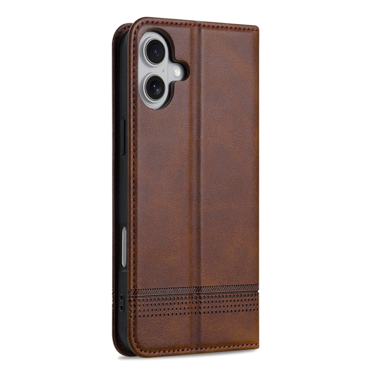 For iPhone 16 Plus AZNS Magnetic Calf Texture Flip Leather Phone Case(Dark Brown) - iPhone 16 Plus Cases by AZNS | Online Shopping UK | buy2fix