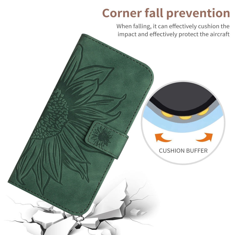 For Motorola Moto G Power 5G 2024 HT04 Skin Feel Sun Flower Embossed Flip Leather Phone Case with Lanyard(Green) - Motorola Cases by buy2fix | Online Shopping UK | buy2fix