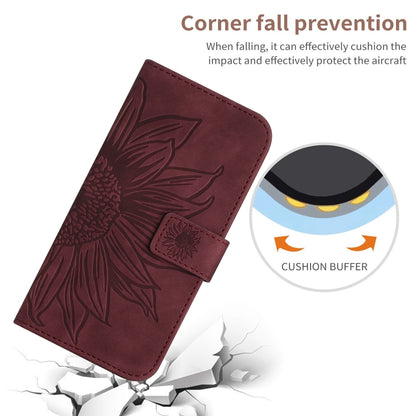 For Motorola Moto G Play 5G 2024 HT04 Skin Feel Sun Flower Embossed Flip Leather Phone Case with Lanyard(Wine Red) - Motorola Cases by buy2fix | Online Shopping UK | buy2fix