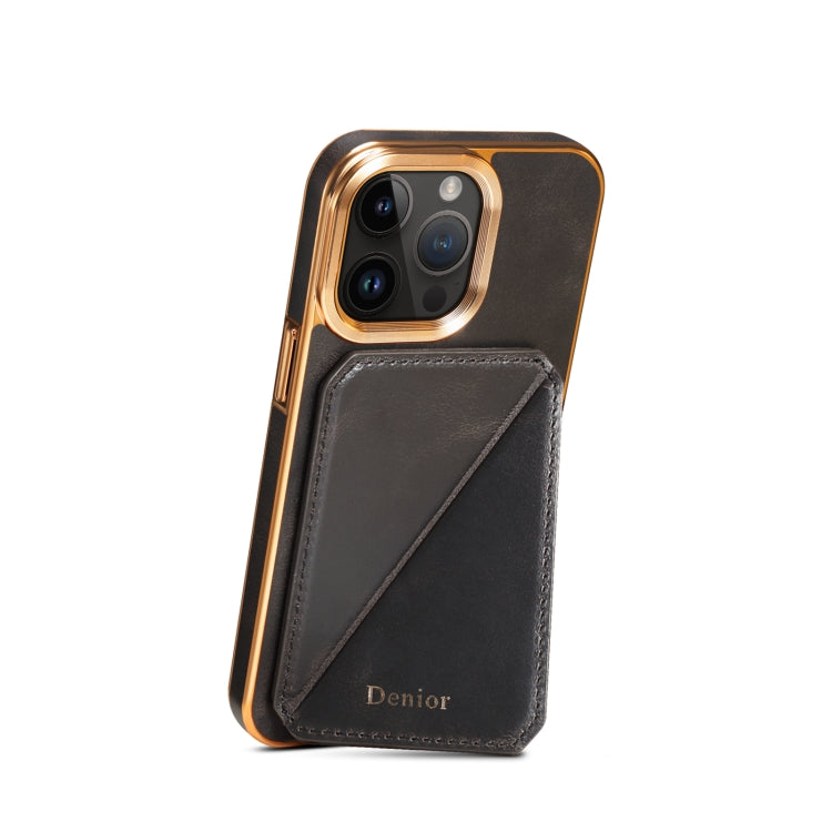 For iPhone 15 Pro Max Denior Oil Wax Leather Electroplating Card Slot Holder Phone Case(Black) - iPhone 15 Pro Max Cases by Denior | Online Shopping UK | buy2fix