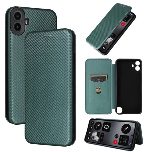 For Nothing CMF Phone 1 Carbon Fiber Texture Flip Leather Phone Case(Green) - More Brand by buy2fix | Online Shopping UK | buy2fix