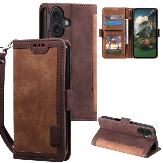 For iPhone 16 Retro Splicing Horizontal Flip Leather Phone Case(Brown) - iPhone 16 Cases by buy2fix | Online Shopping UK | buy2fix