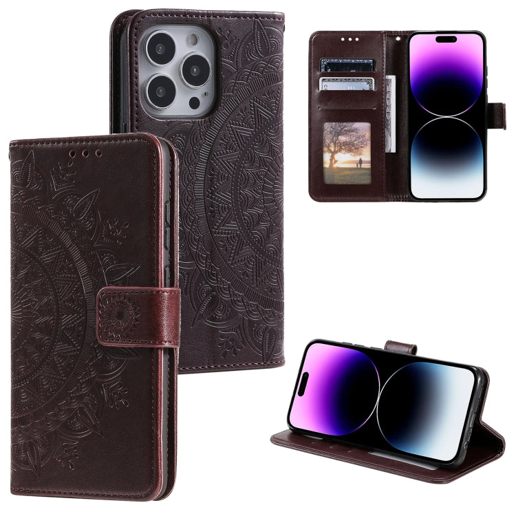 For iPhone 16 Pro Max Totem Flower Embossed Leather Phone Case(Brown) - iPhone 16 Pro Max Cases by buy2fix | Online Shopping UK | buy2fix