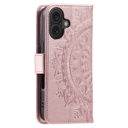 For iPhone 16 Plus Totem Flower Embossed Leather Phone Case(Rose Gold) - iPhone 16 Plus Cases by buy2fix | Online Shopping UK | buy2fix