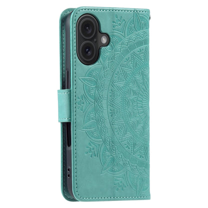 For iPhone 16 Totem Flower Embossed Leather Phone Case(Green) - iPhone 16 Cases by buy2fix | Online Shopping UK | buy2fix