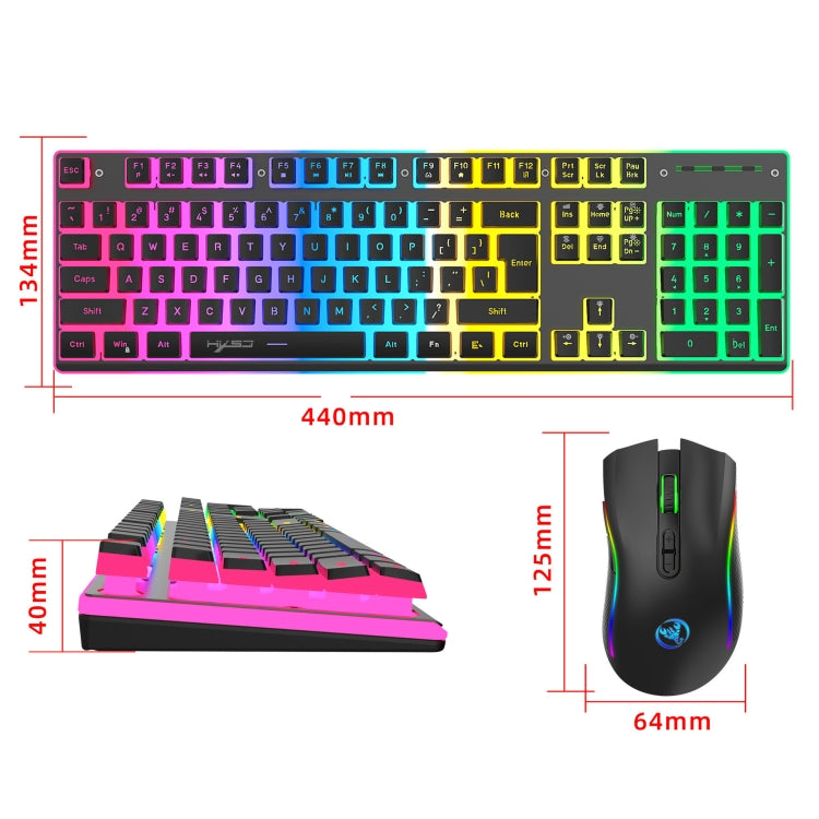 HXSJ L96 2.4G Wireless RGB Backlit Keyboard and Mouse Set 104 Pudding Key Caps + 4800DPI Mouse(Black) - Wireless Keyboard by HXSJ | Online Shopping UK | buy2fix