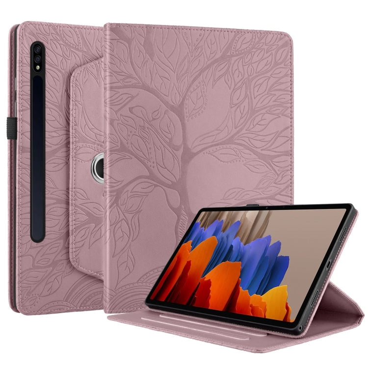 For Samsung Galaxy Tab S10 / S8 / S7 Tree Life Embossed Rotation Leather Tablet Case(Rose Gold) - Tab S10 Cases by buy2fix | Online Shopping UK | buy2fix