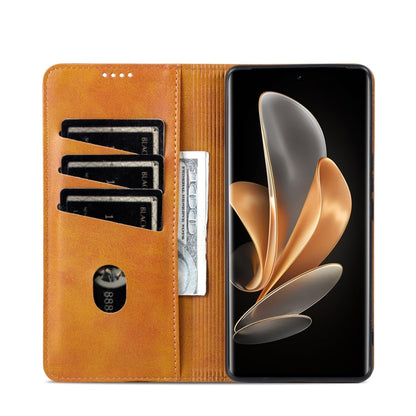 For OPPO Reno12 F 4G AZNS Magnetic Calf Texture Flip Leather Phone Case(Light Brown) - Reno12 F Cases by AZNS | Online Shopping UK | buy2fix