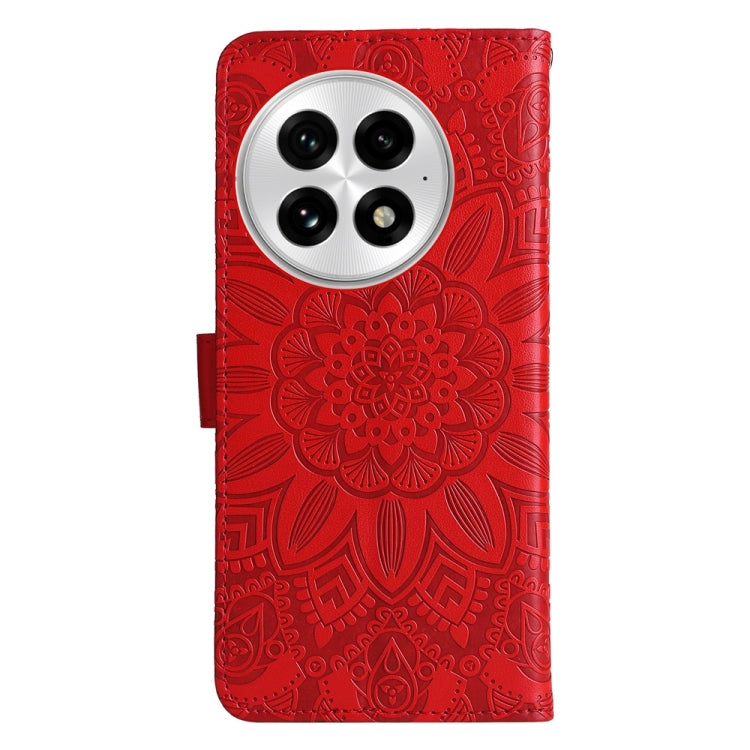 For OnePlus 13 Embossed Sunflower Leather Phone Case(Red) - OnePlus Cases by buy2fix | Online Shopping UK | buy2fix