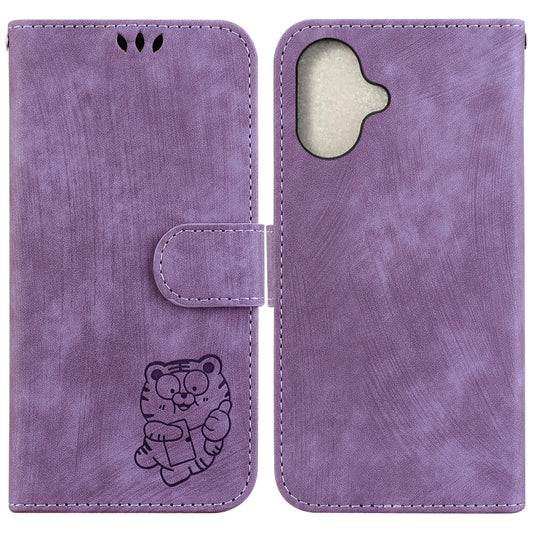 For iPhone 16 Plus Little Tiger Embossed Leather Phone Case(Purple) - iPhone 16 Plus Cases by buy2fix | Online Shopping UK | buy2fix