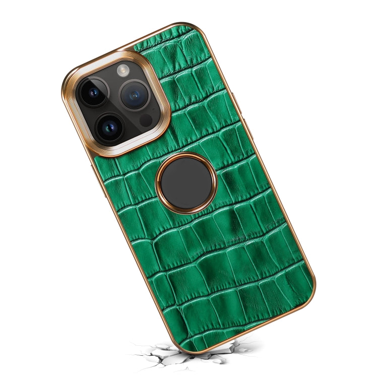 For iPhone 15 Pro Max Denior Crocodile Texture Genuine Leather Electroplating Phone Case(Green) - iPhone 15 Pro Max Cases by Denior | Online Shopping UK | buy2fix