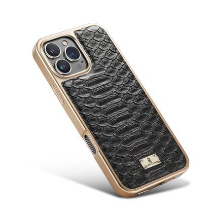 For iPhone 16 Pro Max Fierre Shann Python Texture Electroplating PU Phone Case(Black) - iPhone 16 Pro Max Cases by FIERRE SHANN | Online Shopping UK | buy2fix