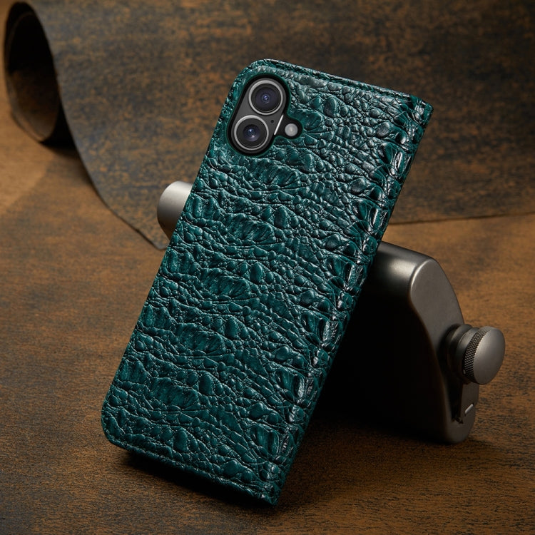 For iPhone 16 Fierre Shann Crocodile Texture Magnetic Genuine Leather Phone Case(Green) - iPhone 16 Cases by FIERRE SHANN | Online Shopping UK | buy2fix